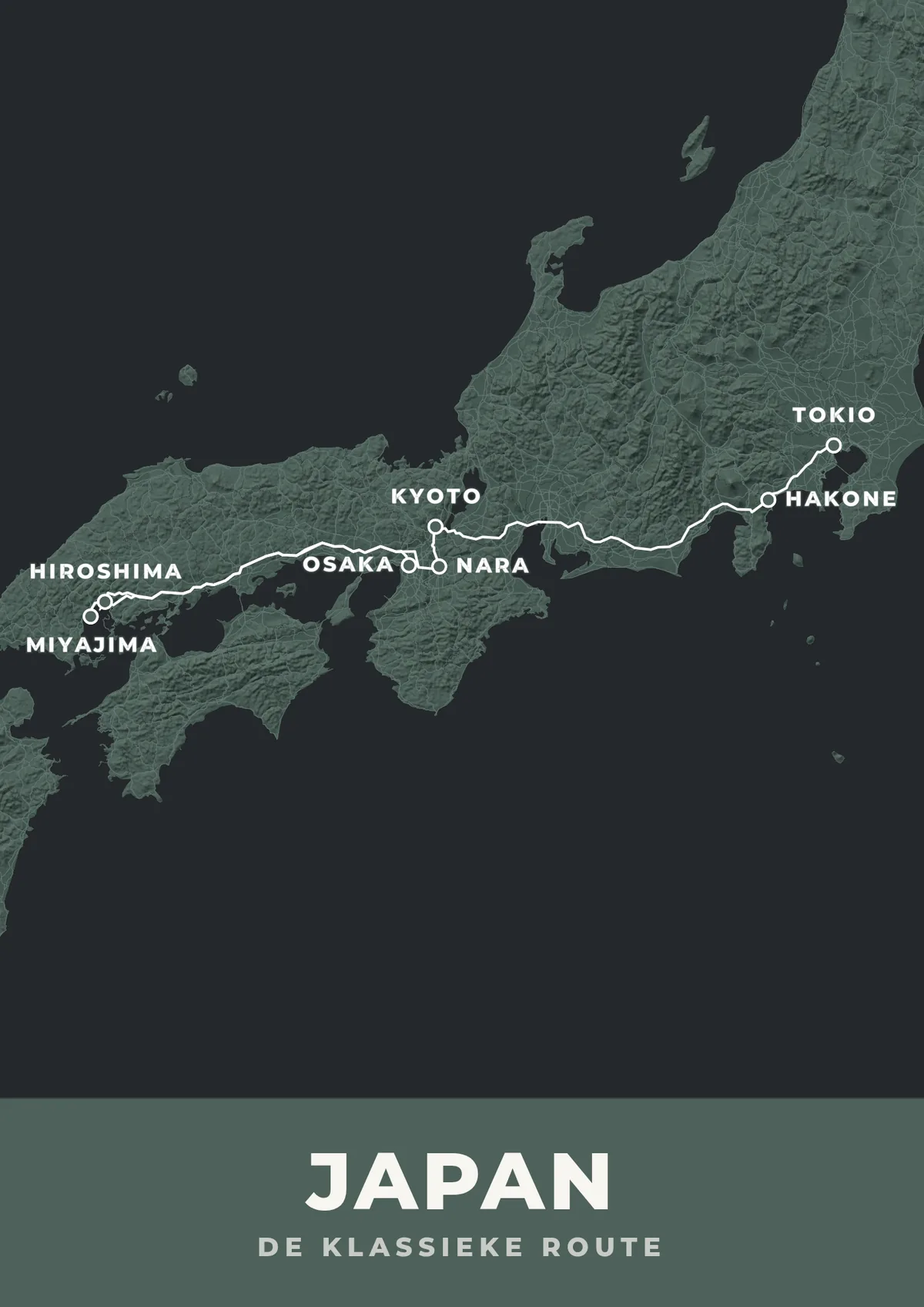 Reisposter van Japan met de klassieke route van Tokio naar Osaka, in de stijl Deluxe