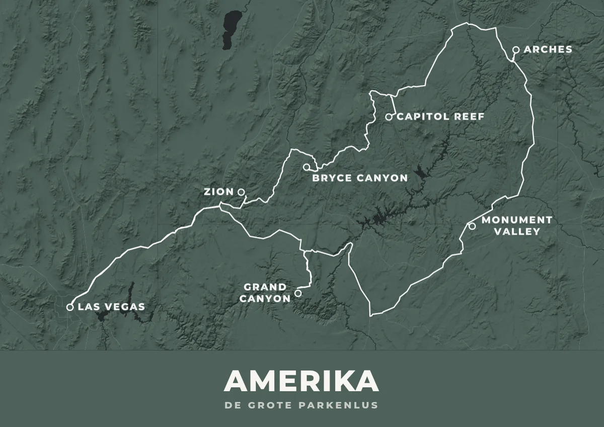 Reisposter van Amerika West met de route de grote parkenlus