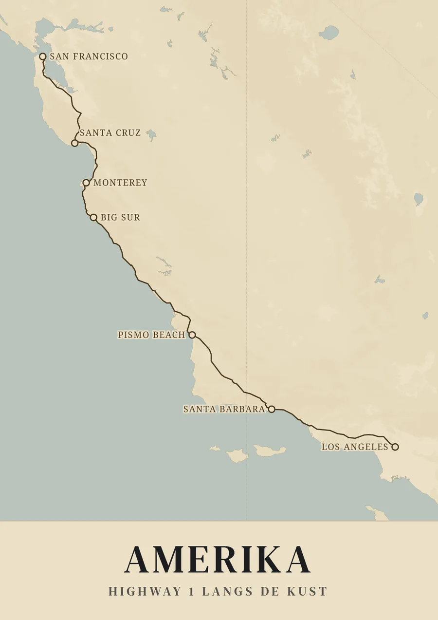 Reisposter van Amerika West: highway 1 langs de kust