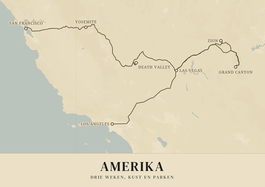 Reisposter van Amerika West: drie weken, kust en parken