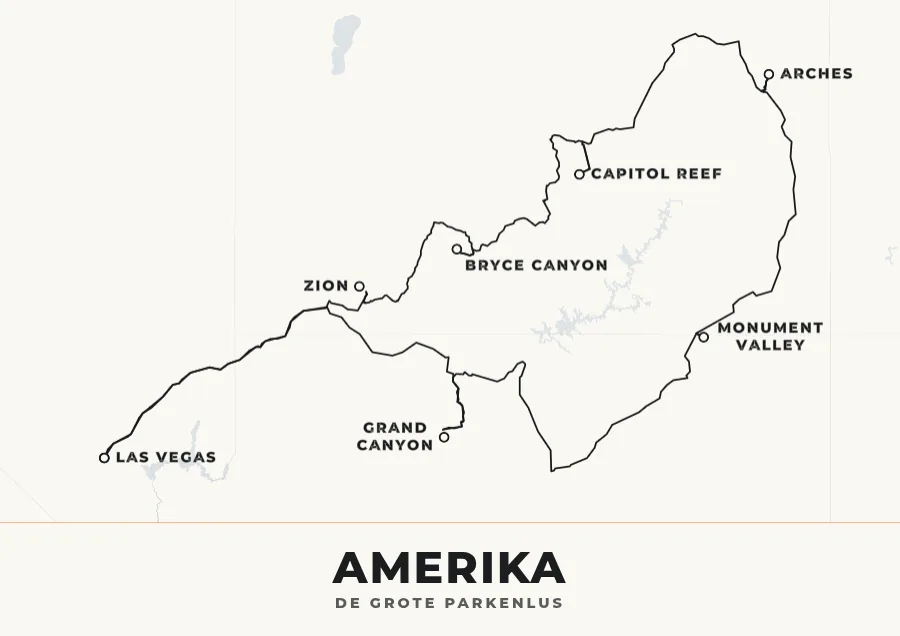 Reisposter van Amerika West in de stijl Bold Grafisch, route de grote parkenlus