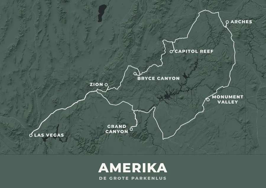 Reisposter van Amerika West in de stijl Deluxe, route de grote parkenlus