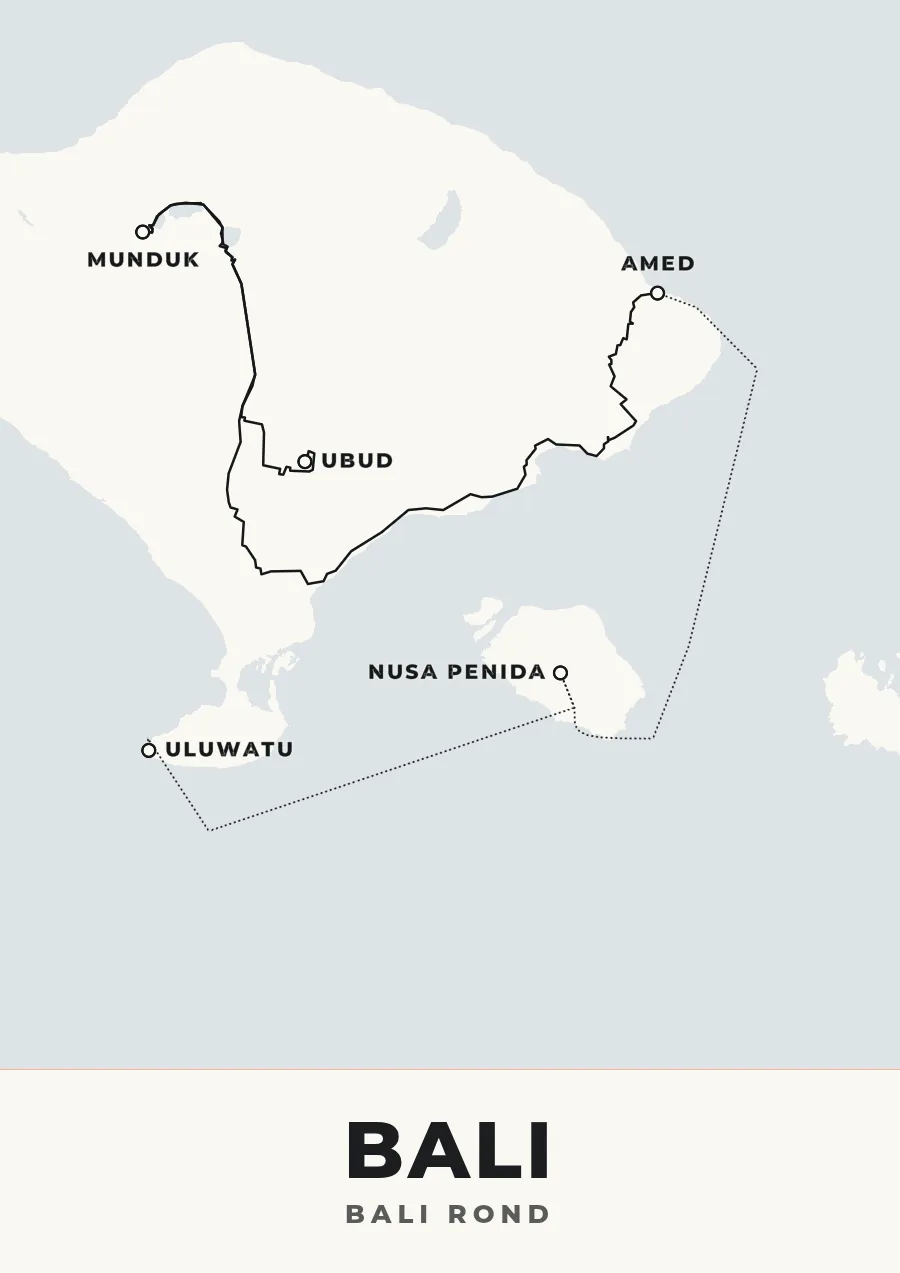 Reisposter van Bali in de stijl Bold Grafisch, route bali rond