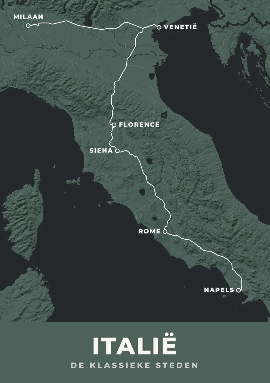 Reisposter van Italië in de stijl Deluxe, route de klassieke steden
