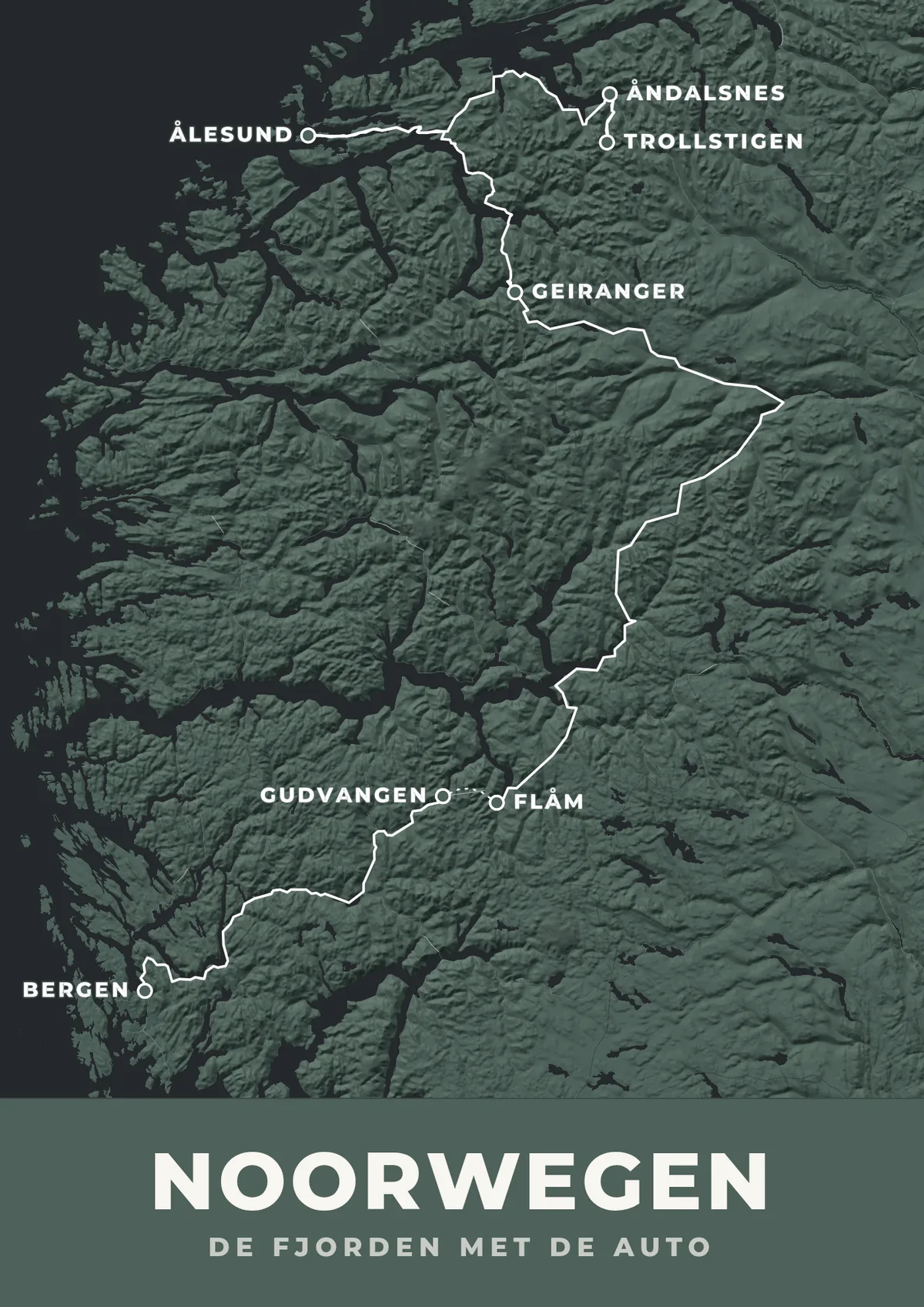 Reisposter van Noorwegen met de route de fjorden met de auto