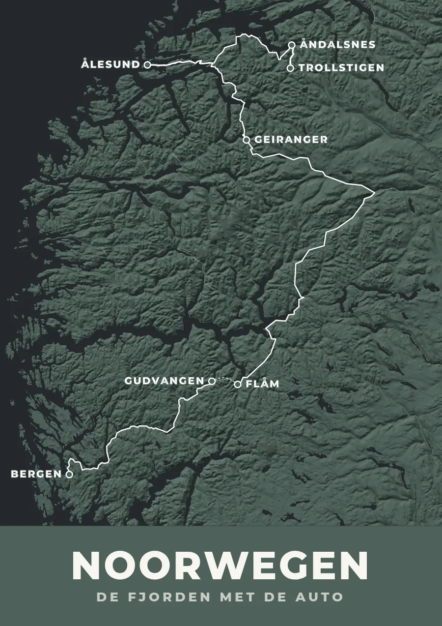 Reisposter van Noorwegen in de stijl Deluxe, route de fjorden met de auto