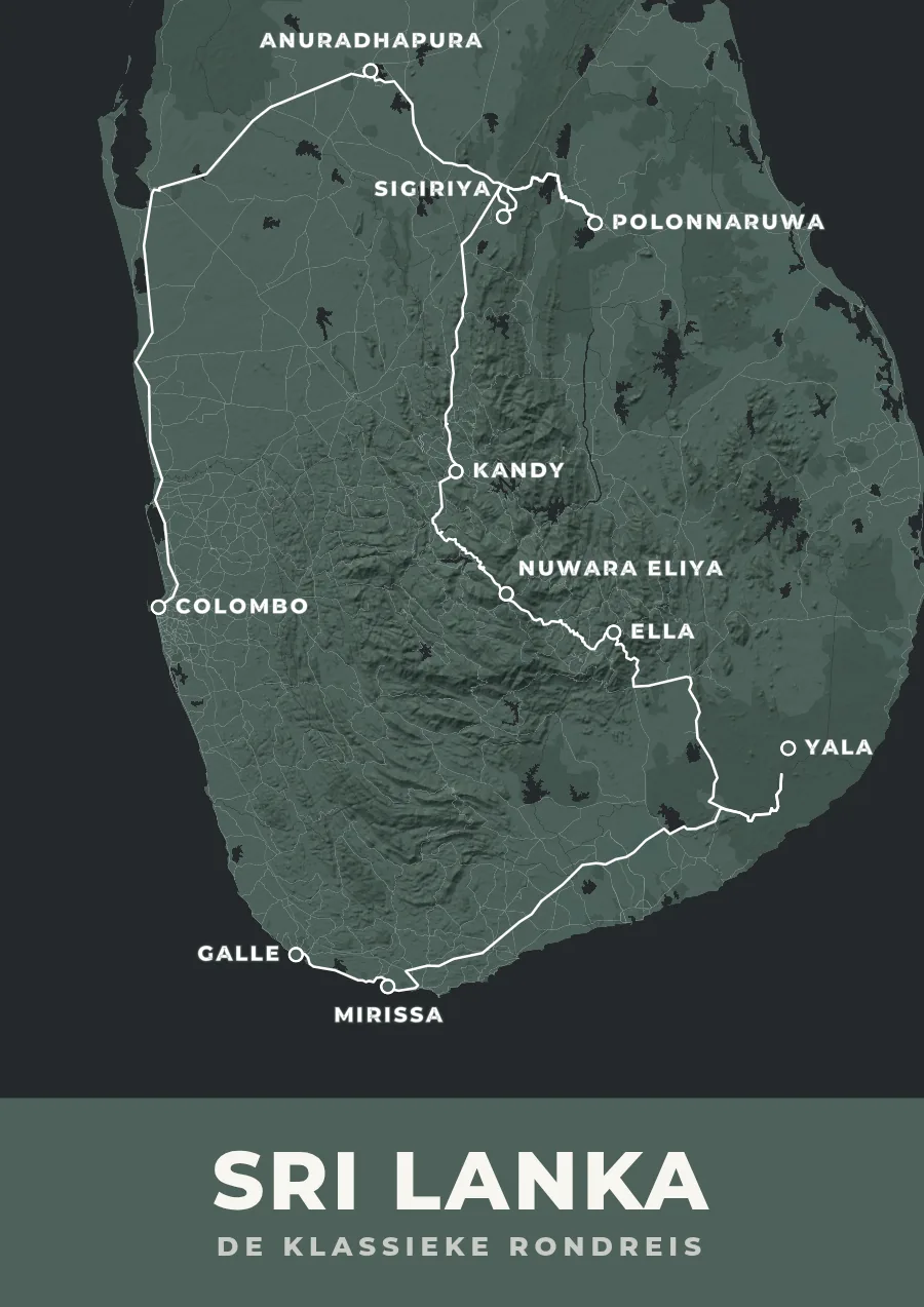 Reisposter van Sri Lanka in de stijl Deluxe, route de klassieke rondreis