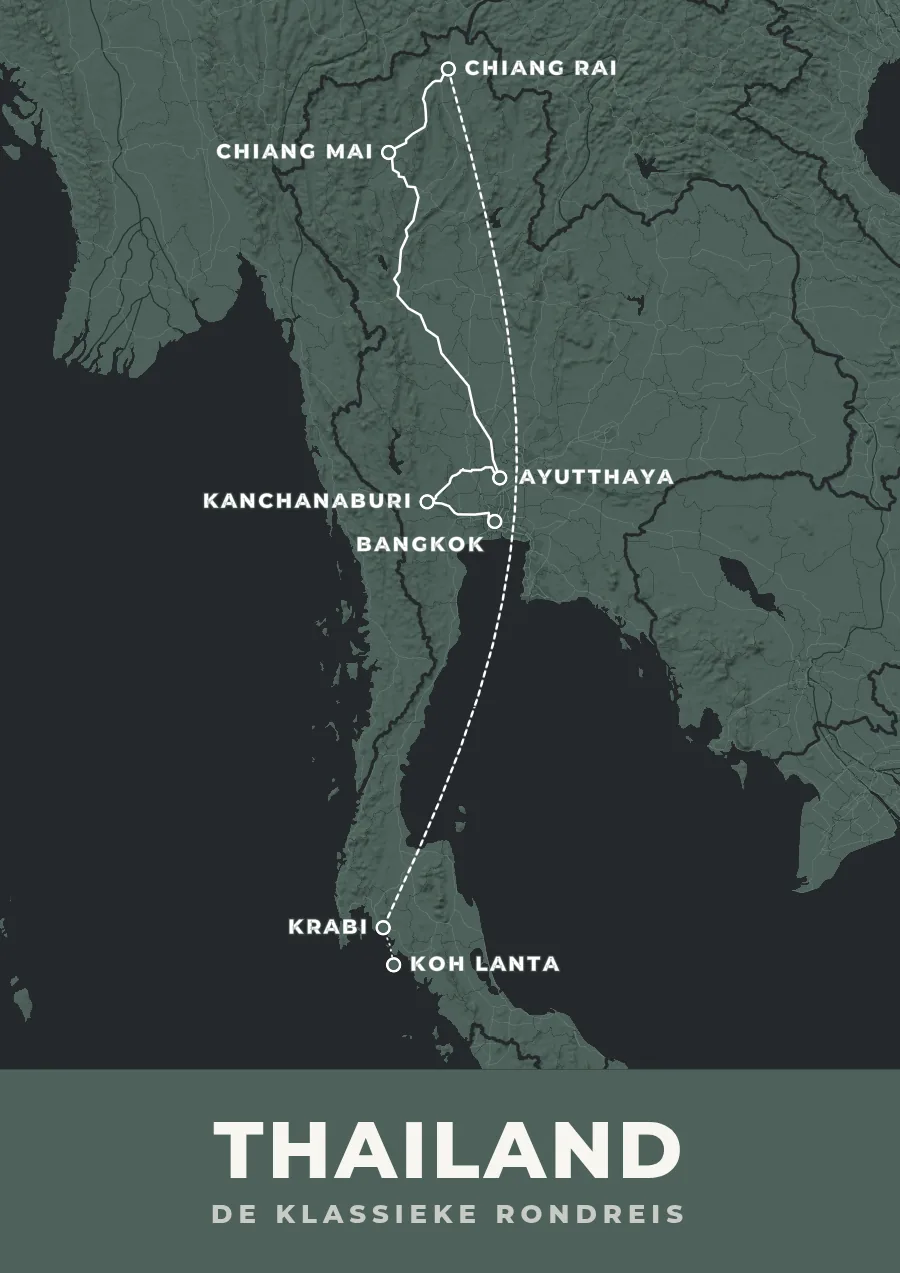 Reisposter van Thailand in de stijl Deluxe, route de klassieke rondreis