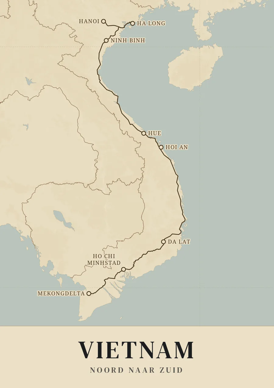 Reisposter van Vietnam: noord naar zuid