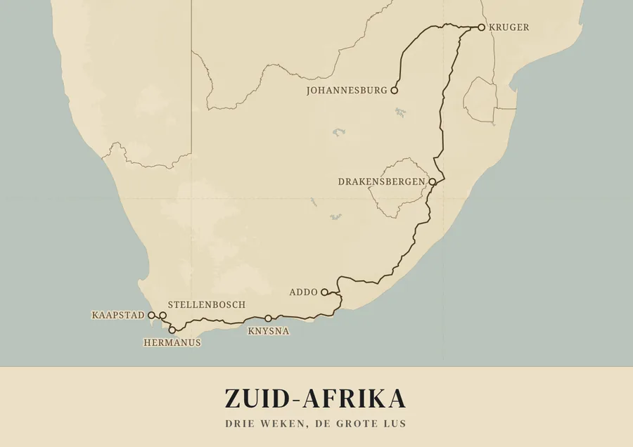 Reisposter van Zuid-Afrika: drie weken, de grote lus