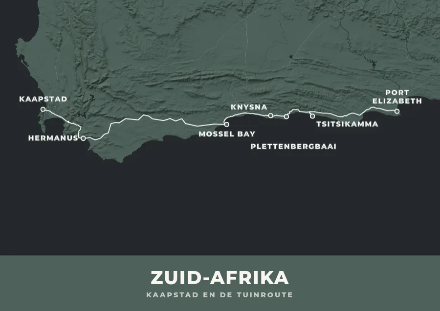 Reisposter van Zuid-Afrika in de stijl Deluxe, route kaapstad en de tuinroute