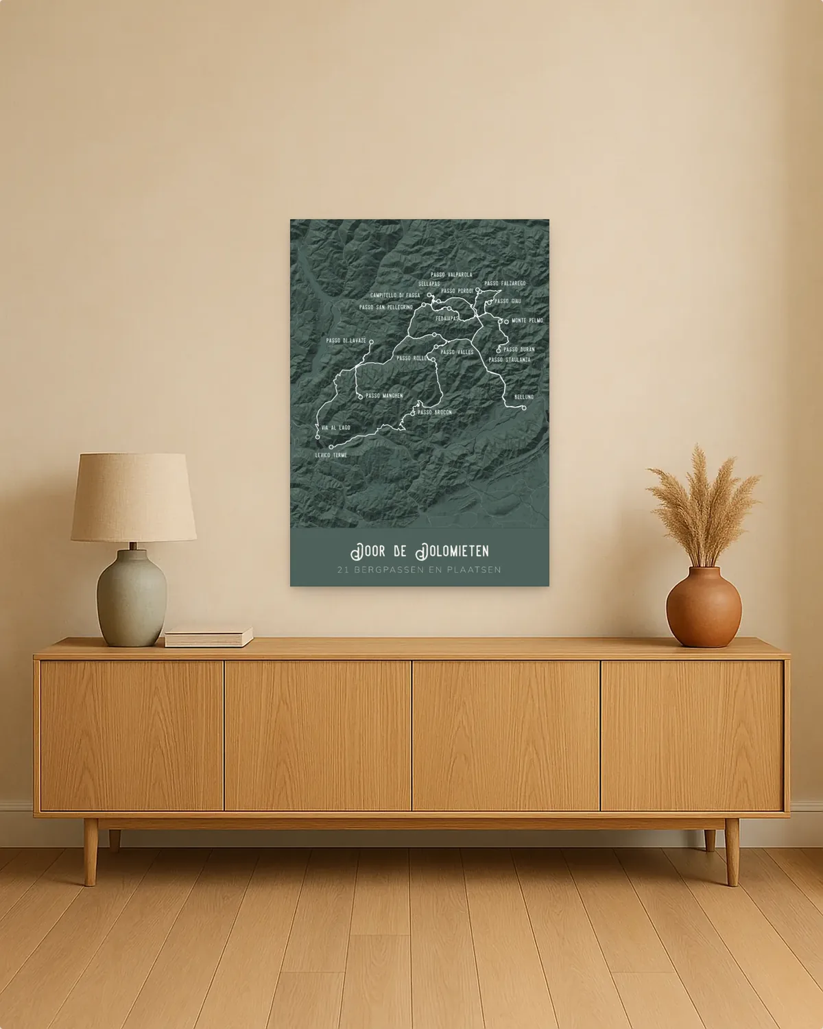 De fietsposter met reliëf, in een interieur