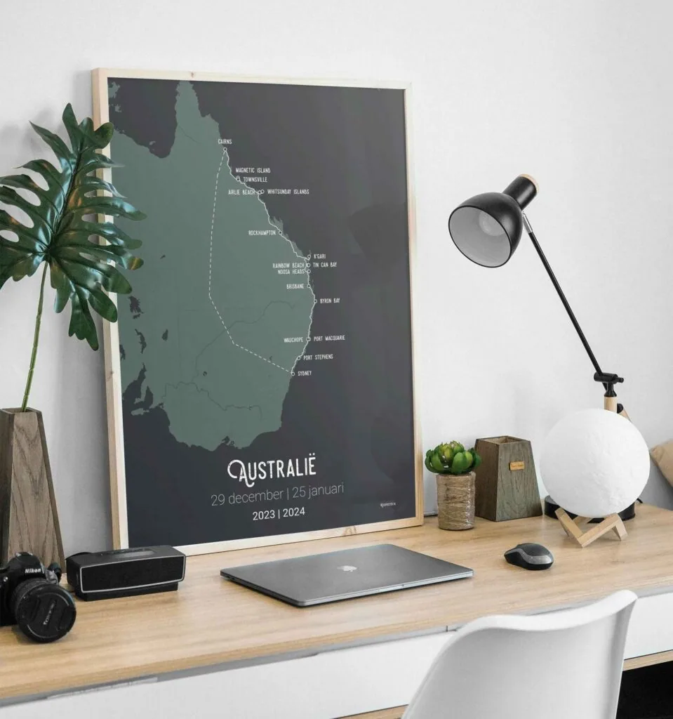 Reisposter van Australië op een bureau