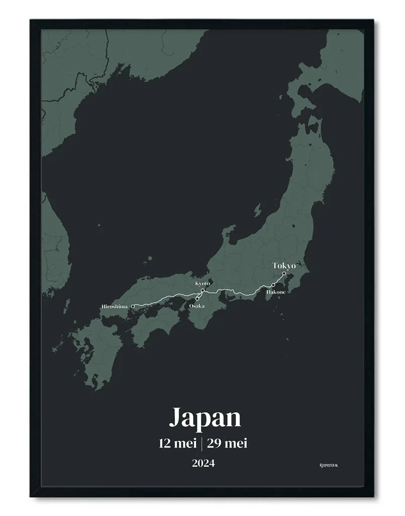 Reisposter van Japan met route