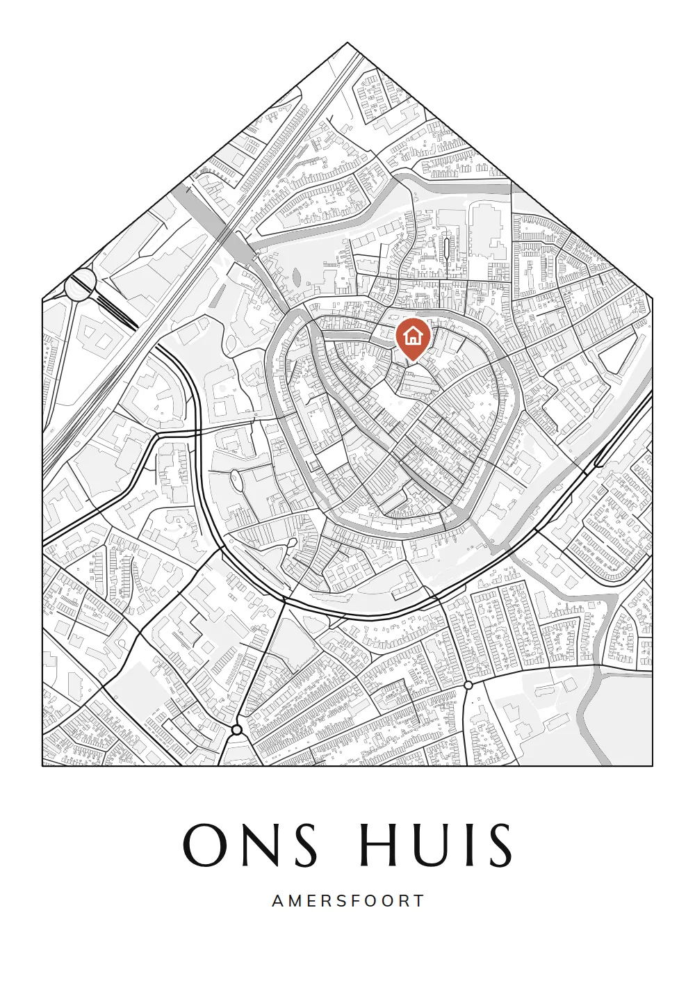 Poster van Amersfoort, rond de Muurhuizen, stadsposter in de stijl Ons huis