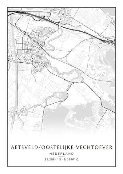 Poster van Amsterdam, de wijk Aetsveld/Oostelijke Vechtoever, stadsposter in de stijl Zwart-wit