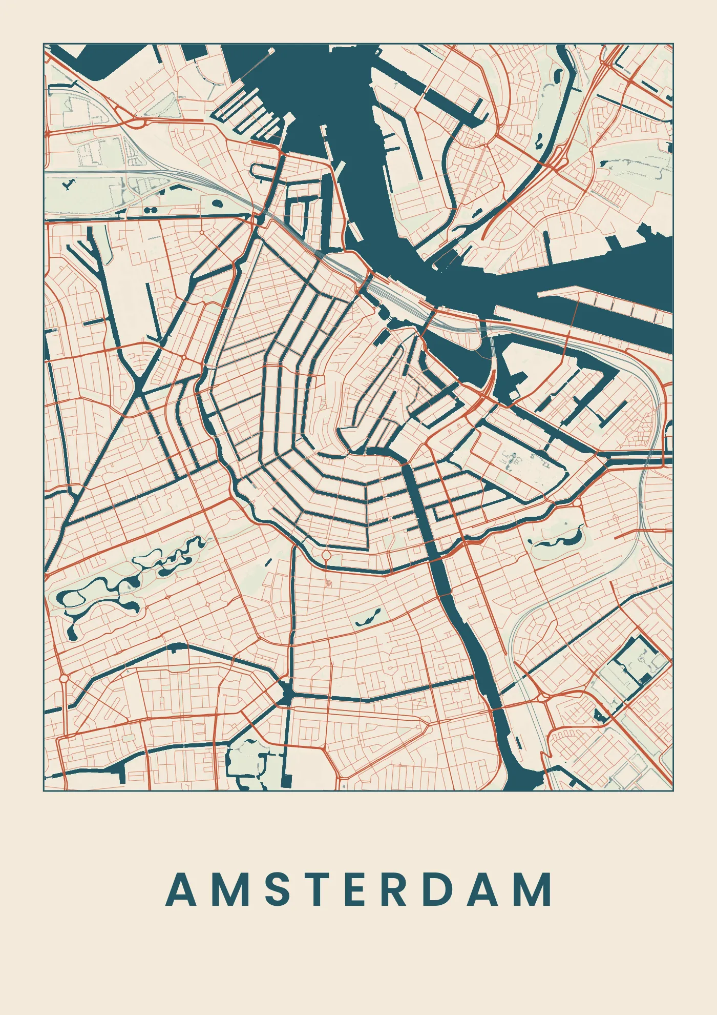 Poster van Amsterdam, de hele stad, stadsposter in de stijl Affiche
