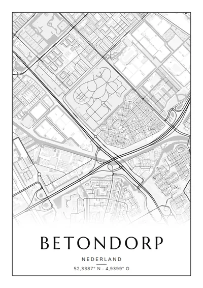 Poster van Amsterdam, de wijk Betondorp, stadsposter in de stijl Zwart-wit