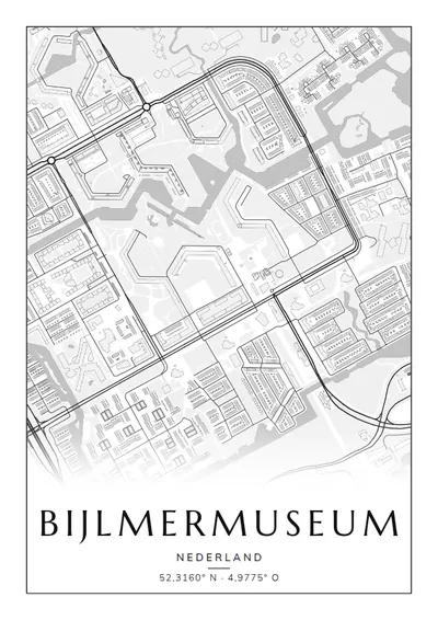 Poster van Amsterdam, de wijk Bijlmermuseum, stadsposter in de stijl Zwart-wit