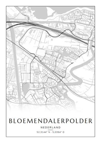 Poster van Amsterdam, de wijk Bloemendalerpolder, stadsposter in de stijl Zwart-wit