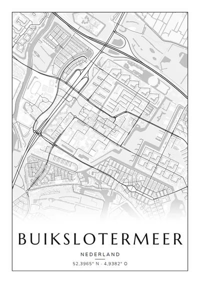 Poster van Amsterdam, de wijk Buikslotermeer, stadsposter in de stijl Zwart-wit