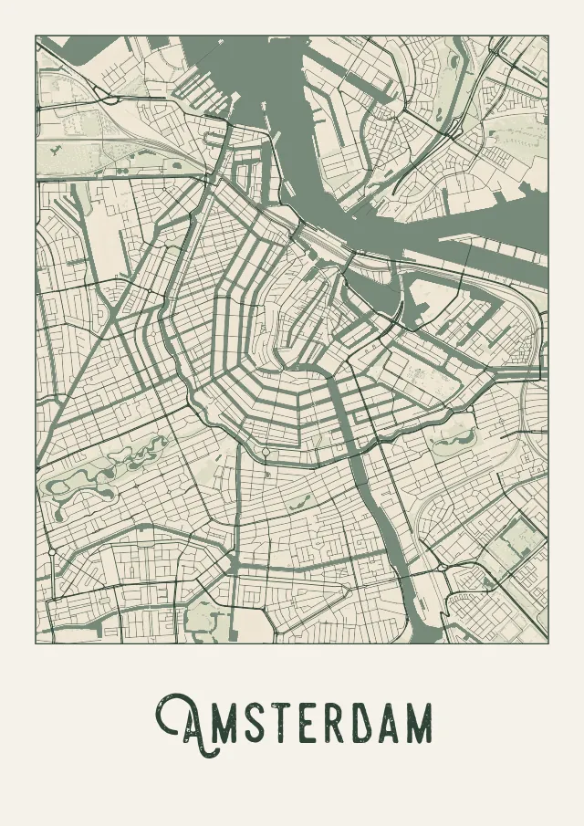 Poster van Amsterdam, de hele stad, stadsposter in de stijl Crème