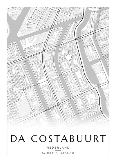 Poster van Amsterdam, de wijk Da Costabuurt, stadsposter in de stijl Zwart-wit