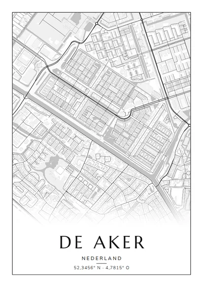 Poster van Amsterdam, de wijk De Aker, stadsposter in de stijl Zwart-wit