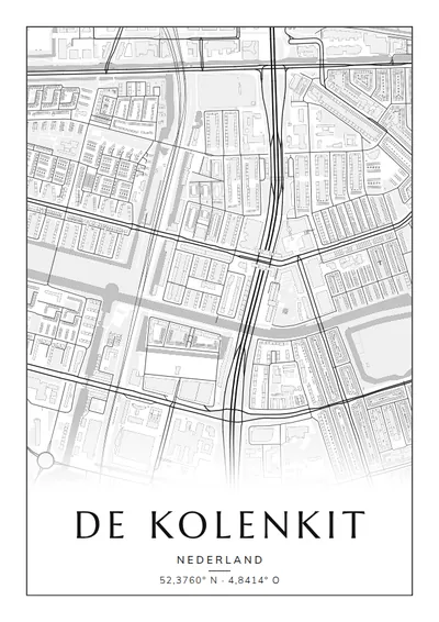Poster van Amsterdam, de wijk De Kolenkit, stadsposter in de stijl Zwart-wit