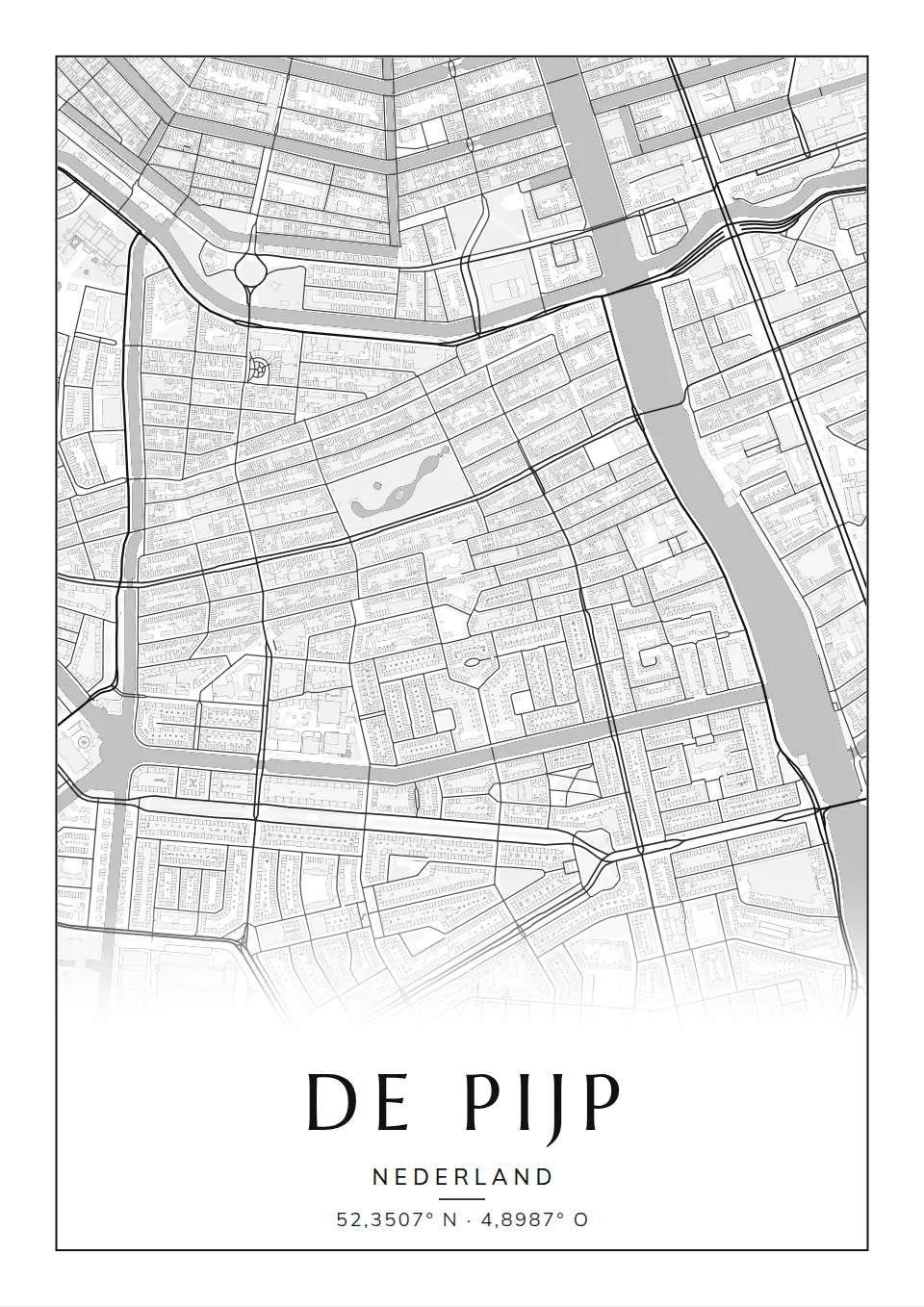 Poster van Amsterdam, de wijk De Pijp, stadsposter in de stijl Klassiek
