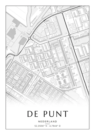 Poster van Amsterdam, de wijk De Punt, stadsposter in de stijl Zwart-wit