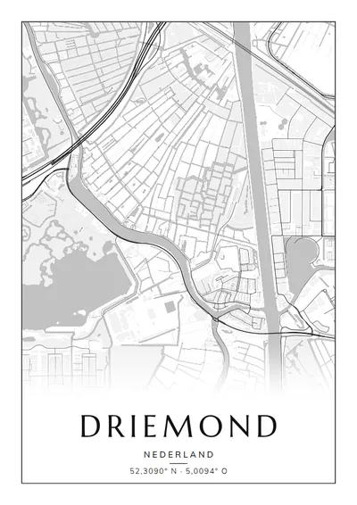 Poster van Amsterdam, de wijk Driemond, stadsposter in de stijl Zwart-wit