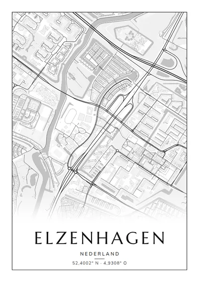 Poster van Amsterdam, de wijk Elzenhagen, stadsposter in de stijl Zwart-wit