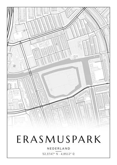 Poster van Amsterdam, de wijk Erasmuspark, stadsposter in de stijl Zwart-wit