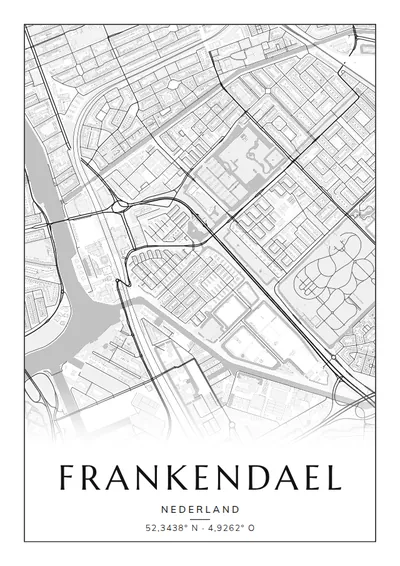Poster van Amsterdam, de wijk Frankendael, stadsposter in de stijl Zwart-wit