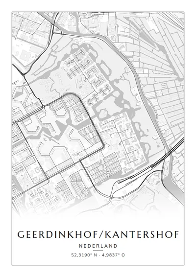 Poster van Amsterdam, de wijk Geerdinkhof/Kantershof, stadsposter in de stijl Zwart-wit