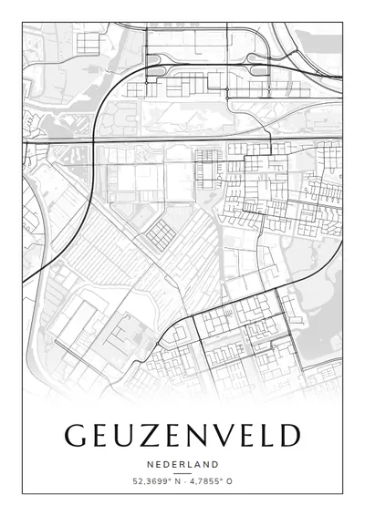Poster van Amsterdam, de wijk Geuzenveld, stadsposter in de stijl Zwart-wit