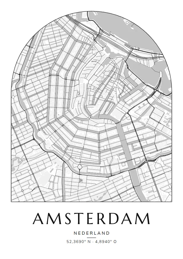 Poster van Amsterdam, de wijk Grachtengordel, stadsposter in de stijl Klassiek, uitgesneden als boog