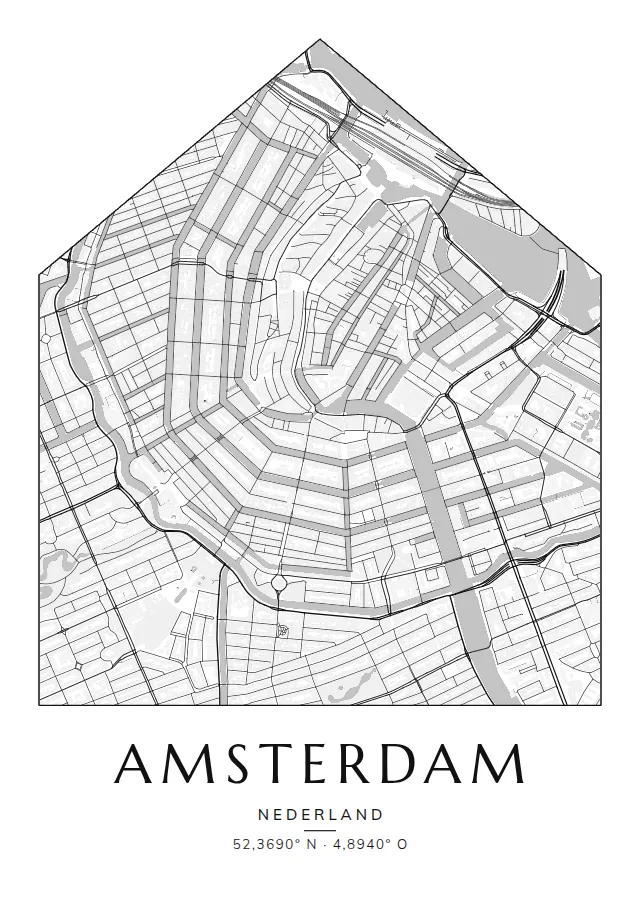 Poster van Amsterdam, de wijk Grachtengordel, stadsposter in de stijl Klassiek, uitgesneden als huis