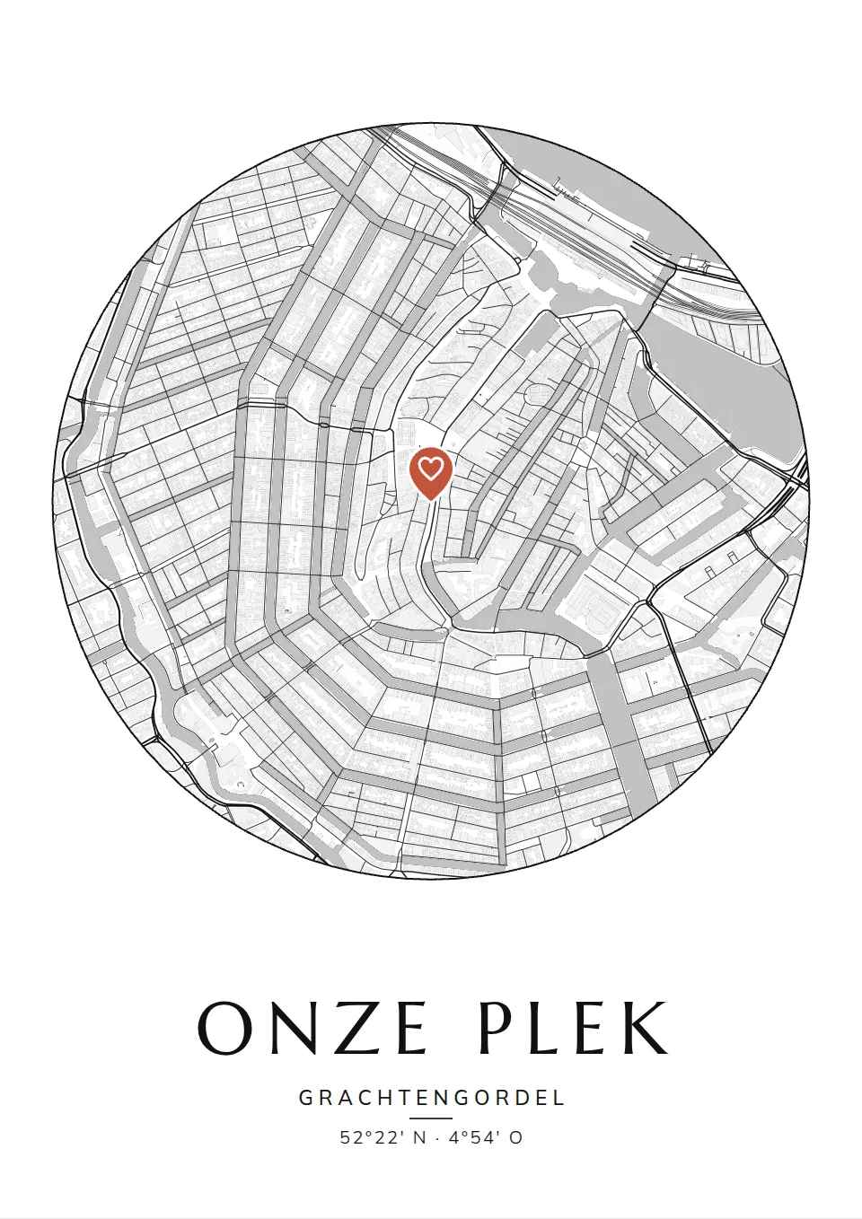 Poster van Amsterdam, de wijk Grachtengordel, stadsposter in de stijl Onze plek