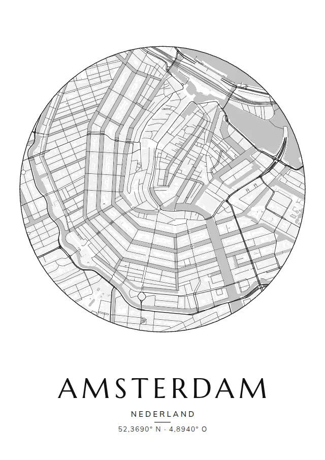 Poster van Amsterdam, de wijk Grachtengordel, stadsposter in de stijl Klassiek, uitgesneden als cirkel