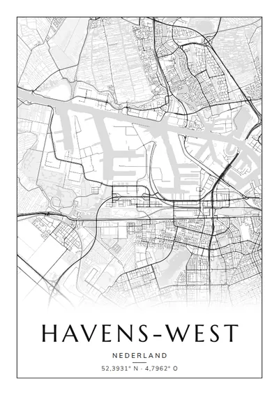 Poster van Amsterdam, de wijk Havens-West, stadsposter in de stijl Zwart-wit