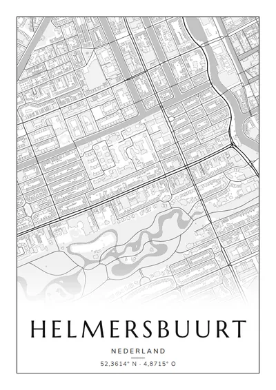 Poster van Amsterdam, de wijk Helmersbuurt, stadsposter in de stijl Zwart-wit