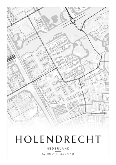Poster van Amsterdam, de wijk Holendrecht, stadsposter in de stijl Zwart-wit