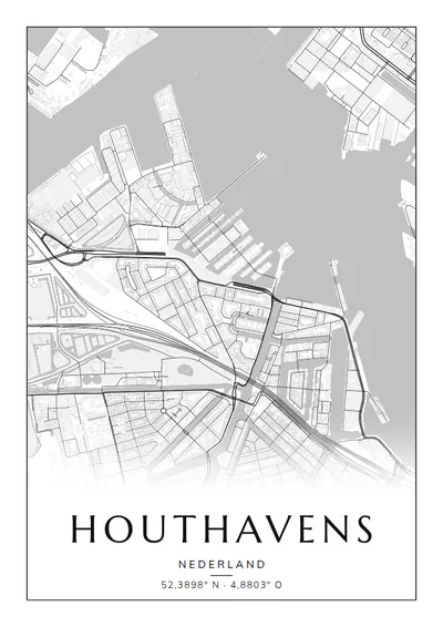Poster van Amsterdam, de wijk Houthavens, stadsposter in de stijl Zwart-wit