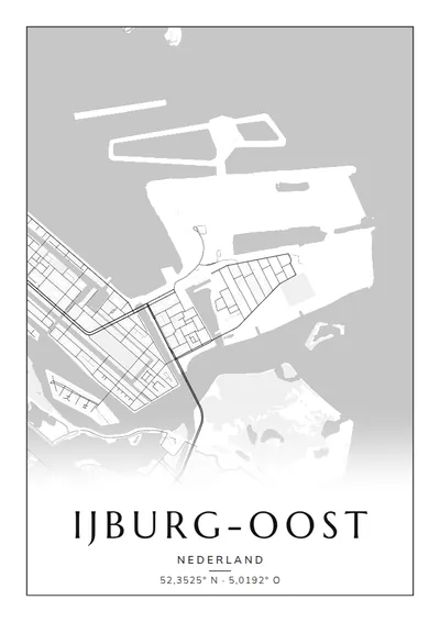 Poster van Amsterdam, de wijk IJburg-Oost, stadsposter in de stijl Zwart-wit