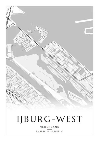 Poster van Amsterdam, de wijk IJburg-West, stadsposter in de stijl Zwart-wit