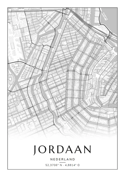 Poster van Amsterdam, de wijk Jordaan, stadsposter in de stijl Zwart-wit