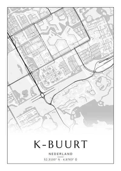 Poster van Amsterdam, de wijk K-buurt, stadsposter in de stijl Zwart-wit