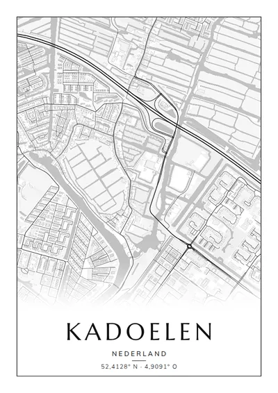 Poster van Amsterdam, de wijk Kadoelen, stadsposter in de stijl Zwart-wit